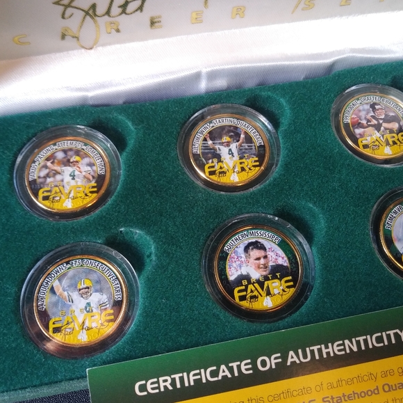 RARE: Brett Favre: US Statehood Quarter Set, Gold Plated Quarters, 7 Coins - Picture 6 of 16